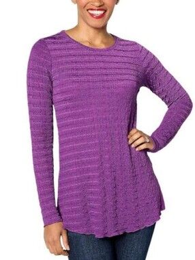 Logo Layers By Lori Goldstein Crinkled Smocked Blouse Top Grape Size M